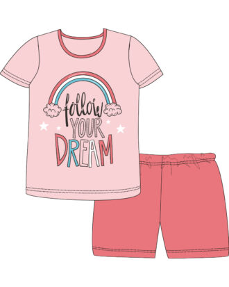 Εφηβική πυτζάμα κοντό μανίκι για κορίτσι 100% βαμβακερή Natura 25-4061 πούδρα-κοραλί