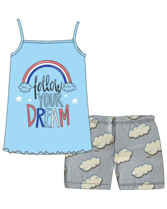 Παιδική πυτζάμα ραντάκι για κορίτσι 100% βαμβακερή Natura 25-4062 σιελ