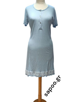 Νυχτικό ριπ κοντό μανίκι ίσιο μονόχρωμο 95% viscose - 5% elastan ΝΙΝΑ 25s-B815 σιελ