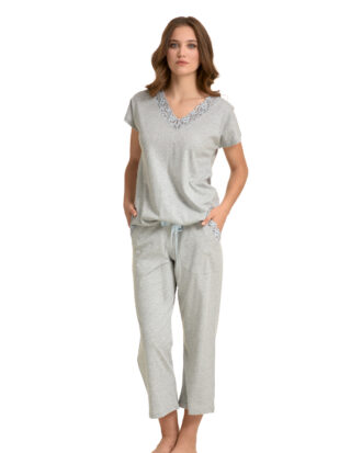 Primavera γυναικεία πυτζάμα κάπρι με κοντό μακίκι 100% βαμβάκι M158 γκρι