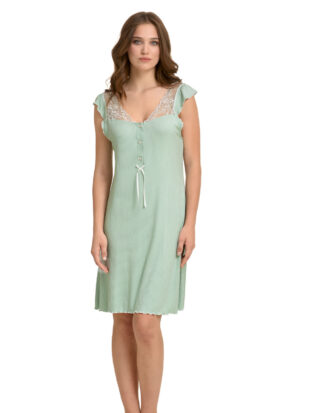 Νυχτικό χωρίς μανίκι με δαντέλα μονόχρωμο βισκόζ ριπ Primavera M233 βεραμάν