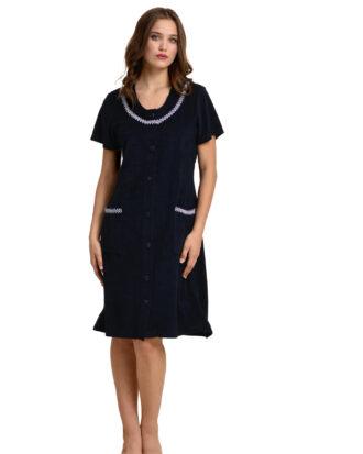 Ρόμπα θαλάσσης πετσετέ βαμβακερή κοντομάνικη με κουμπιά και τσέπες Primavera M236 μπλε