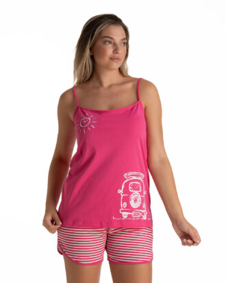 Βαμβακερή πυτζάμα ραντάκι με σορτς γυναικείο Baby Doll RELAX 3125027 φούξια