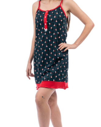 Γυναικείο βαμβακερό νυχτικό ραντάκι. Κοντό νυχτικό με λεπτή ράντα μπριτέλα 100% βαμβάκι SARA 25-1263 τουκάν