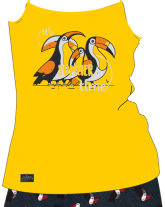 Γυναικεία πυτζάμα ραντάκι βαμβακερή με σορτς SARA 25-1264 κροκί