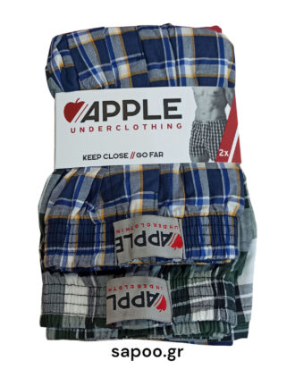 APPLE BOXER καρώ ανδρικό φαρδύ βαμβακερό με εσωτερικό λάστιχο και κουμπί. Σταθερό ύφασμα 100% βαμβάκι ποπλίνα. Διάφορα καρώ APPLE 0142112