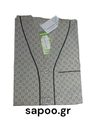 Πυτζάμα κουμπωτή λεπτή βαμβακερή με κοντό μανίκι και μακρύ παντελόνι ΝΙΚΗΦΟΡΟΣ 1612-25S γκρι