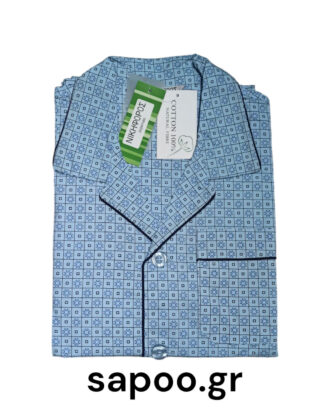 Πυτζάμα κουμπωτή λεπτή βαμβακερή με μακρύ μανίκι ΝΙΚΗΦΟΡΟΣ 1812-25S σιελ