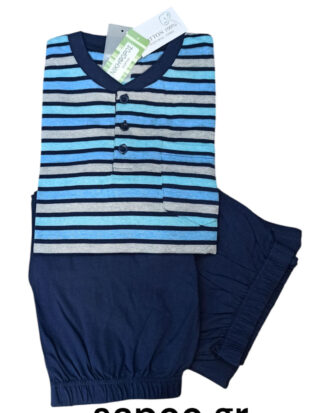 Βαμβακερή κοντομάνικη πυτζάμα ανδρική με κοντό και μακρύ παντελόνι ΝΙΚΗΦΟΡΟΣ 2210-25S-1