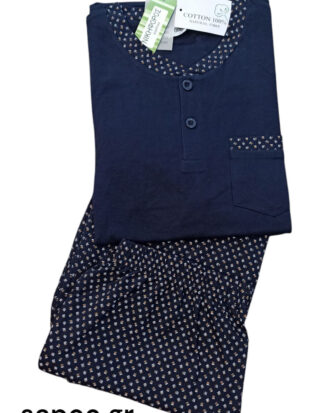 Βαμβακερή κοντομάνικη πυτζάμα ανδρική με κοντό και μακρύ παντελόνι ΝΙΚΗΦΟΡΟΣ 2210-25S-2