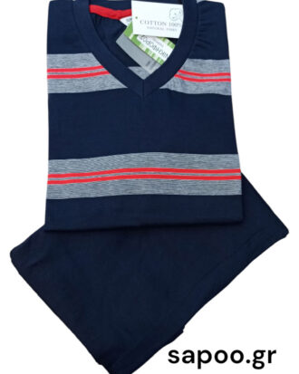 Βαμβακερή κοντομάνικη πυτζάμα ανδρική με κοντό και μακρύ παντελόνι ΝΙΚΗΦΟΡΟΣ 2210-25S-3