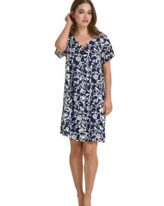 Φόρεμα Primavera κοντομάνικο εμπριμέ σταθερό ύφασμα ποπλίνα viscose M147