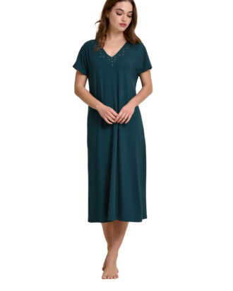 Φόρεμα Primavera κοντομάνικο μονόχρωμο viscose M344 κυπαρισσί