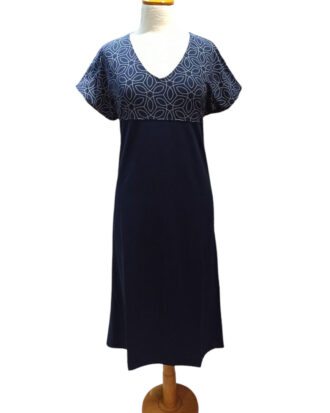 Φόρεμα Primavera κοντομάνικο με ζαπονέ μανίκι μονόχρωμο viscose M374 μπλε