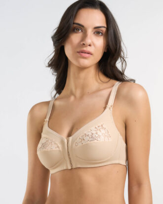 Σουτιέν με κούμπωμα μπροστά. Σουτιέν με μπροστινό κούμπωμα και δαντέλα Spiman 2301 μπεζ