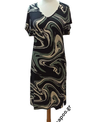 Γυναικείο φόρεμα με κοντό μανίκι ΝΙΝΑ ζαπονέ βισκόζ εμπριμέ NINA 25s-425-3