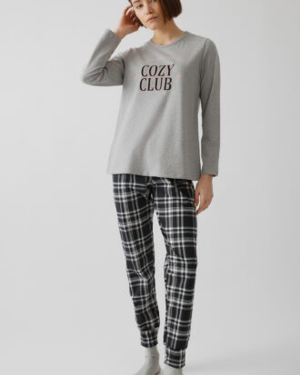 Γυναικείες πιτζάμες MINERVA Cozy Club 90-52601_023 γκρι καρό