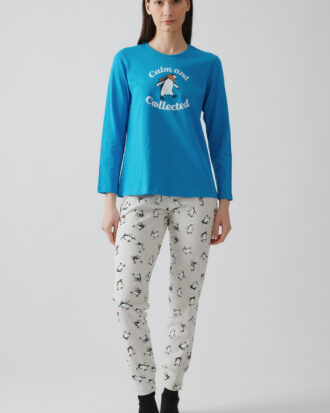 Γυναικείες πιτζάμες MINERVA Penguin 90-52631_755 ηλεκτρίκ cyber blue