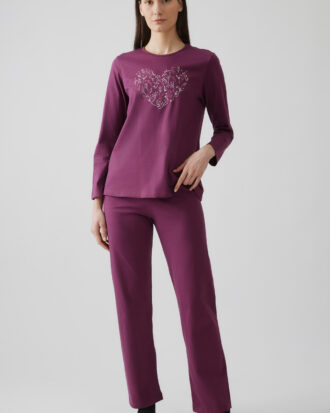 Γυναικείες πιτζάμες MINERVA Heart 90-52644_694 δαμασκηνί