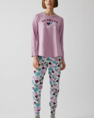 Γυναικείες πιτζάμες MINERVA βαμβακερές Hearts 90-52645_139 λιλά mauve mist