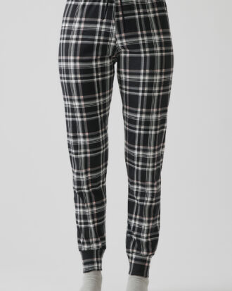 Γυναικείο βαμβακερό παντελόνι πυτζάμας MINERVA 90-52664 καρό μαύρο-ροζ