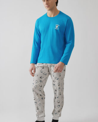 Ανδρικές πυτζάμες MINERVA βαμβακερές Penguin 90-71261 ηλεκτρίκ cyber blue