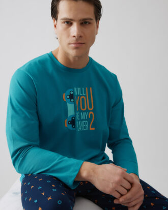 Ανδρικές πυτζάμες MINERVA βαμβακερές Player 90-71262_233 BLUE TEAL