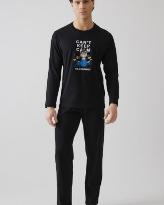 Ανδρικές πυτζάμες MINERVA βαμβακερές Cartoon Mix 90-71276_045 μαύρο black