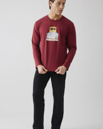 Ανδρικές πυτζάμες MINERVA βαμβακερές Cartoon Mix 90-71276 μπορντό μαύρο