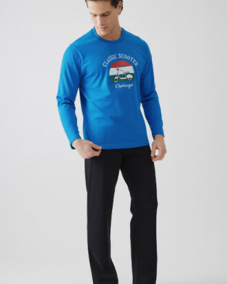 Ανδρικές πυτζάμες MINERVA βαμβακερές Scooter 90-71277_314 ηλεκτρίκ blue electric με μαύρο παντελόνι