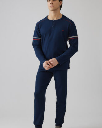 Ανδρικές πιτζάμες MINERVA Bull Punto di Roma με κουμπιά 90-71282_100 Μαρίν Marine