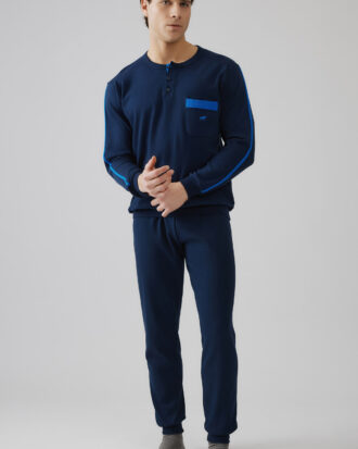 Ανδρικές πιτζάμες MINERVA Bull Punto di Roma με κουμπιά και λάστιχα 90-71283_100 Μαρίν Marine