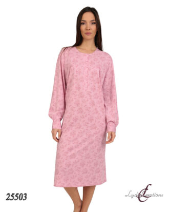Βαμβακερό νυχτικό κλασικό Lydia Creations 25503 ροζ