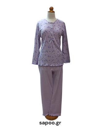 Γυναικεία βαμβακερή πυτζάμα ΝΙΝΑ εμπριμέ interlock NINA_25-409 λιλά