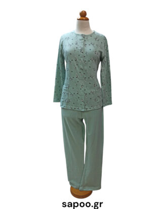 Γυναικεία κουμπωτή βαμβακερή πυτζάμα ΝΙΝΑ εμπριμέ interlock NINA_25-411 βεραμάν