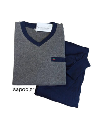 Ζεστή βαμβακερή ανδρική πυτζάμα ΝΙΚΗΦΟΡΟΣ 100% βαμβάκι φούτερ 25-1809 γκρι