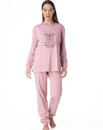 Γυναικεία βαμβακερή πυτζάμα με λάστιχα στο παντελόνι Relax 3225003 ροζ