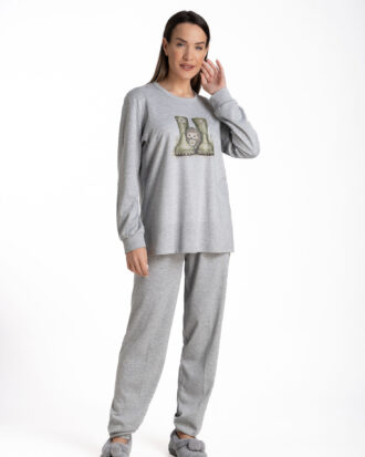 Γυναικεία βαμβακερή πυτζάμα με λάστιχα στο παντελόνι Relax 3225029 γκρι
