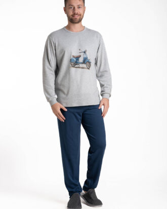 Ανδρική πυτζάμα βαμβακερή με λάστιχα Relax 3225133 γκρι ραφ