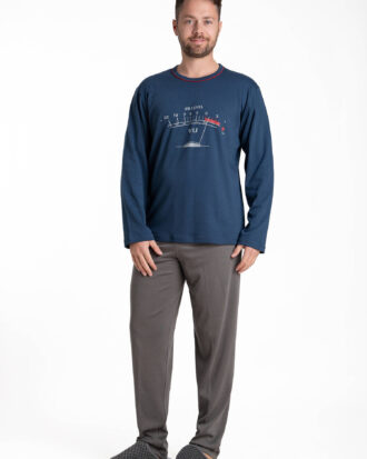 Ανδρική πυτζάμα βαμβακερή Relax 3225136 ραφ γκρι σκούρο