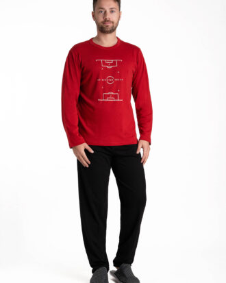 Ανδρική πυτζάμα βαμβακερή Relax 3225139 κόκκινο μαύρο