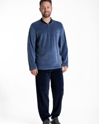 Ανδρική πυτζάμα βελούδο βαμβακερό RELAX 3225140 ραφ-μπλε