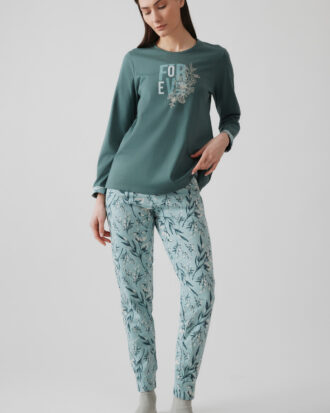 Γυναικείες πιτζάμες MINERVA βαμβακερές NATURALY 90-52639_873 πράσινο Green Balsam