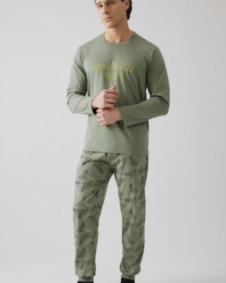 Ανδρικές πυτζάμες MINERVA βαμβακερές Roar 90-71259_423 χακί Khaki Shadow