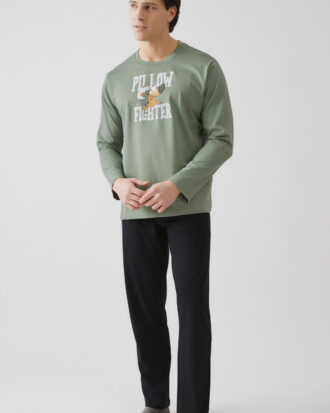 Ανδρικές πυτζάμες MINERVA βαμβακερές Cartoon Mix 90-71276_423 χακί Khaki Shadow