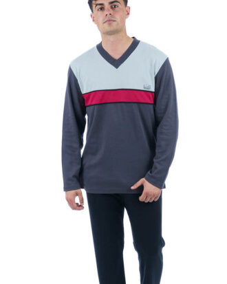 Βαμβακερή πυτζάμα ανδρική 100% βαμβάκι Dustin Billy B644 ανθρακί-μαύρο