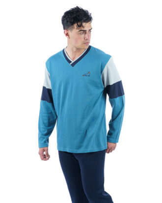 Βαμβακερή πυτζάμα ανδρική 100% βαμβάκι Dustin Billy B646 πετρόλ-μπλε