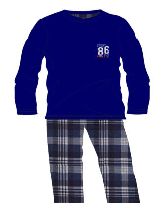 Πυτζάμες μεγάλα μεγέθη / υπερμεγέθη plus size Βαμβακερή πυτζάμα ανδρική 100% βαμβάκι dustin Billy B657 μπλε-καρό