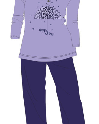 Βαμβακερή γυναικεία πυτζάμα 100% βαμβάκι interlock Dustin Billy B661 λιλά-μπλε