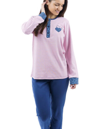 Βαμβακερή γυναικεία πυτζάμα 100% βαμβάκι interlock Dustin Billy B663 πούδρα-ίντιγκο